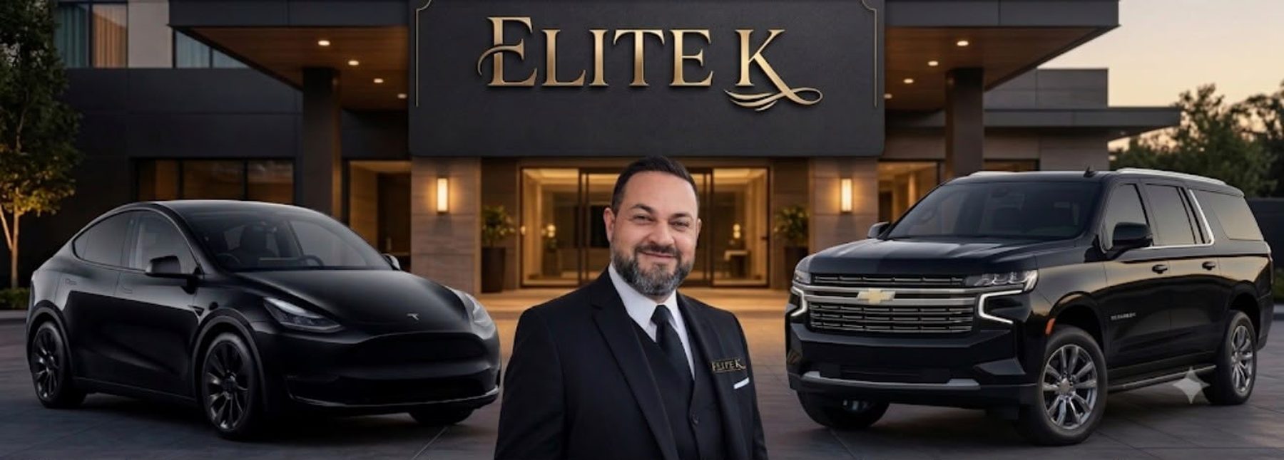 Elite Kar Service — Kyle Gus with the Tesla Model Y and Chevrolet Suburban fleet